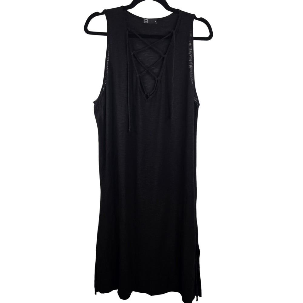 Michelle Comune Lace Up Chest Midi Sheer Dress Women's Large Cotton Modal Blend